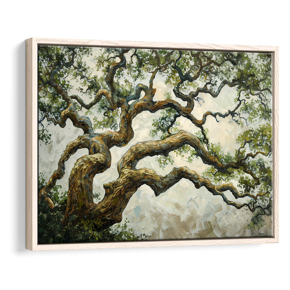 Angle Big Oak Tree Vintage Art, Framed Canvas Print Wall Art Decor,Floating Frame