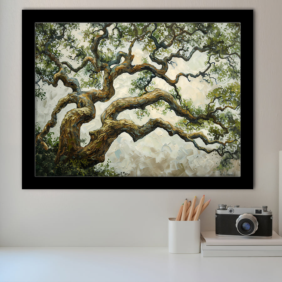 Angle Big Oak Tree Vintage Art, Framed Art Print Wall Decor, Framed Picture