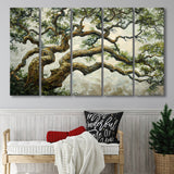 Angle Big Oak Tree Vintage Art, Extra Large Multi 5 Panel Canvas Print Wall Art Decor