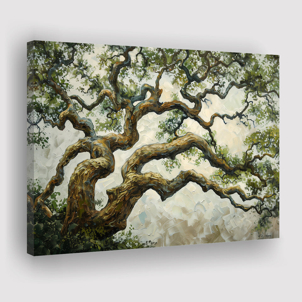 Angle Big Oak Tree Vintage Art, Canvas Print Wall Art Decor, Landscape Art Print