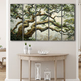 Angle Big Oak Tree Vintage Art, Extra Large Multi 5 Panel Canvas Print Wall Art Decor