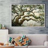 Angle Big Oak Tree Vintage Art, Framed Canvas Print Wall Art Decor,Floating Frame