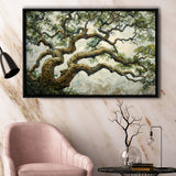 Angle Big Oak Tree Vintage Art, Framed Canvas Print Wall Art Decor,Floating Frame