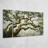 Angle Big Oak Tree Vintage Art, Extra Large Multi 5 Panel Canvas Print Wall Art Decor