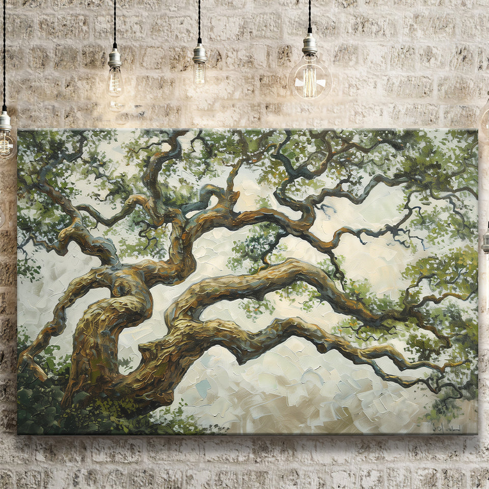 Angle Big Oak Tree Vintage Art, Canvas Print Wall Art Decor, Landscape Art Print