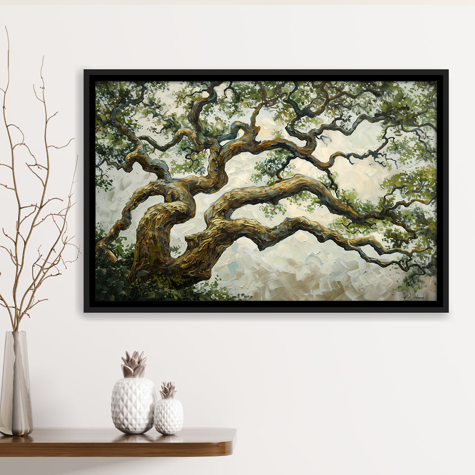 Angle Big Oak Tree Vintage Art, Framed Canvas Print Wall Art Decor,Floating Frame