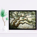 Angle Big Oak Tree Vintage Art, Framed Art Print Wall Decor, Framed Picture