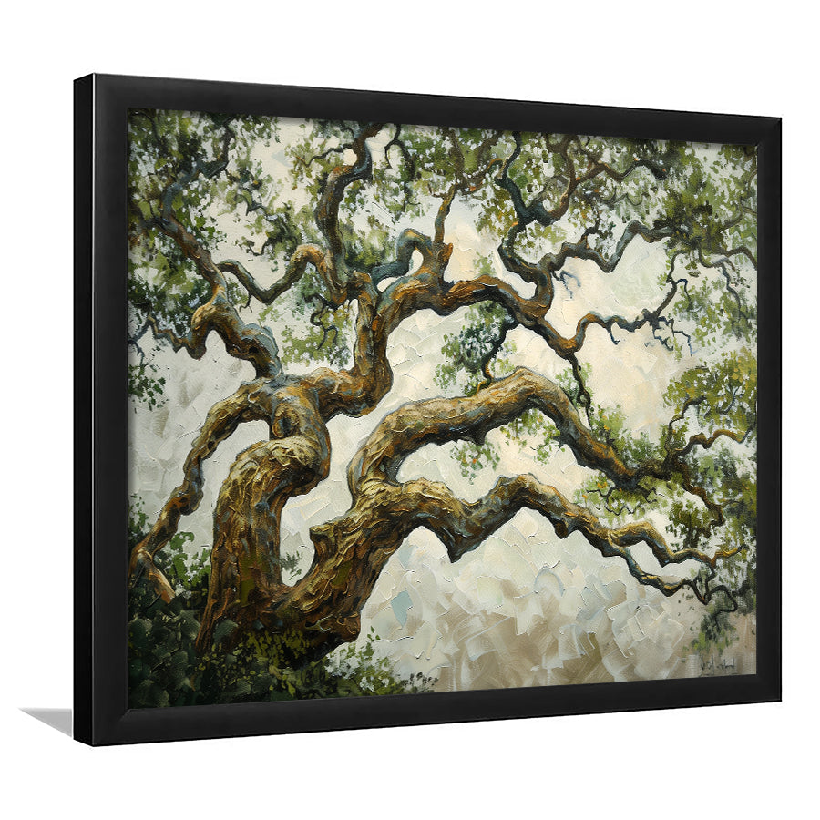 Angle Big Oak Tree Vintage Art, Framed Art Print Wall Decor, Framed Picture