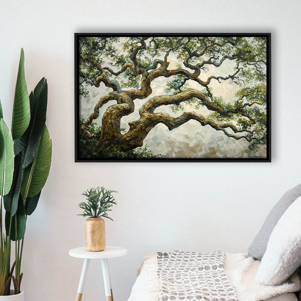 Angle Big Oak Tree Vintage Art, Framed Canvas Print Wall Art Decor,Floating Frame