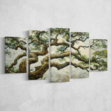 Angle Big Oak Tree Vintage Art, Multi Panel Canvas Print Wall Art Decor, 5 Mixed Panel