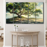 Angle Big Oak Tree Vintage Oil Painting, Extra Large Multi 5 Panel Canvas Print Wall Art Decor