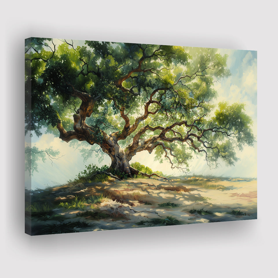 Angle Big Oak Tree Vintage Oil Painting, Canvas Print Wall Art Decor, Landscape Art Print