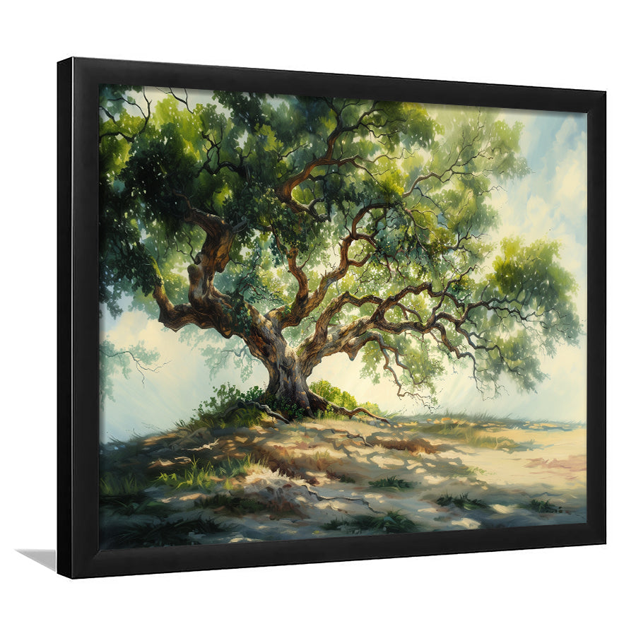 Angle Big Oak Tree Vintage Oil Painting, Framed Art Print Wall Decor, Framed Picture