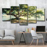 Angle Big Oak Tree Vintage Oil Painting, Multi Panel Canvas Print Wall Art Decor, 5 Mixed Panel