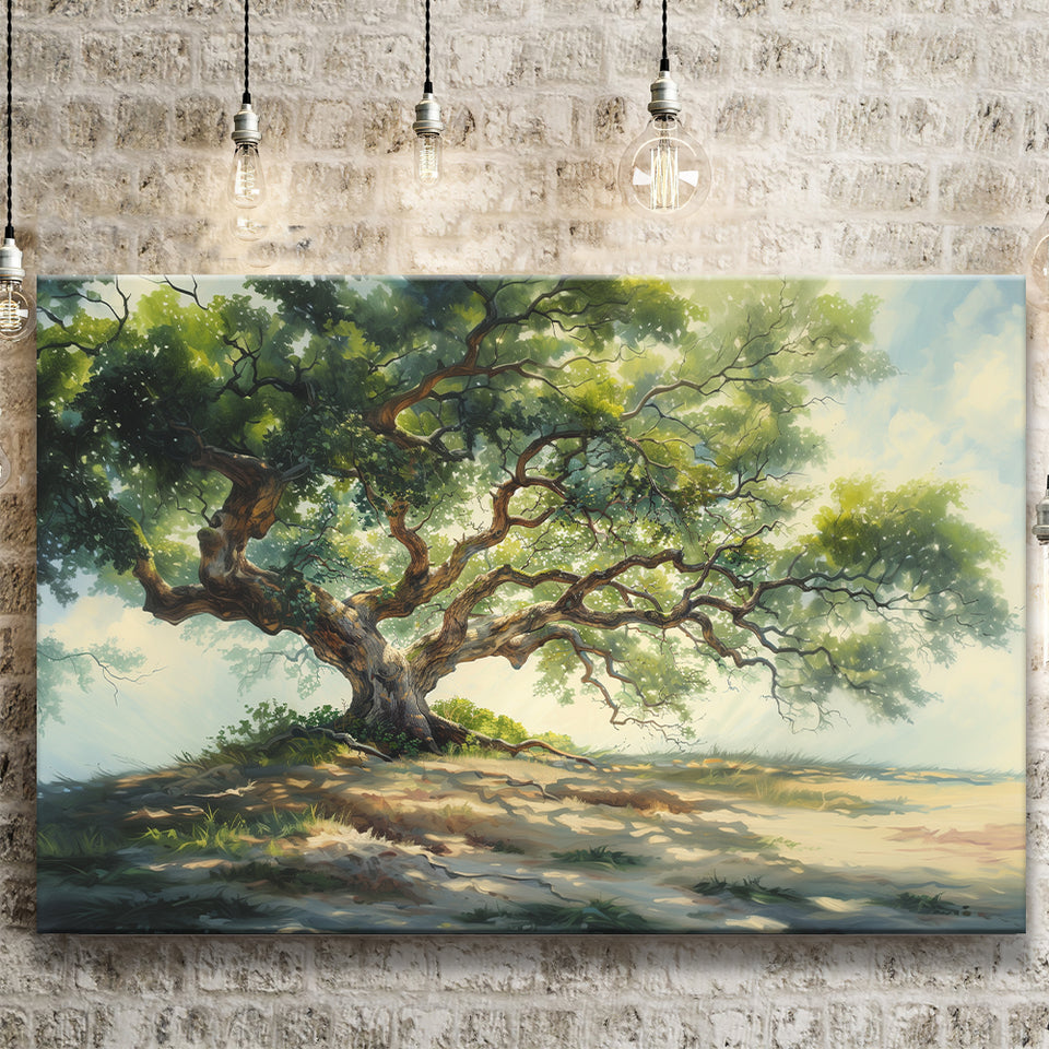 Angle Big Oak Tree Vintage Oil Painting, Canvas Print Wall Art Decor, Landscape Art Print