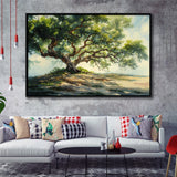 Angle Big Oak Tree Vintage Oil Painting, Framed Canvas Print Wall Art Decor,Floating Frame