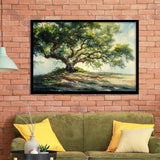 Angle Big Oak Tree Vintage Oil Painting, Framed Art Print Wall Decor, Framed Picture
