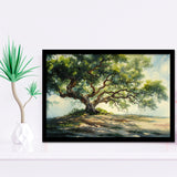 Angle Big Oak Tree Vintage Oil Painting, Framed Art Print Wall Decor, Framed Picture