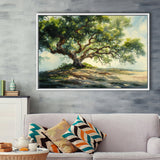 Angle Big Oak Tree Vintage Oil Painting, Framed Canvas Print Wall Art Decor,Floating Frame