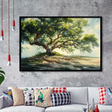 Angle Big Oak Tree Vintage Oil Painting, Framed Art Print Wall Decor, Framed Picture