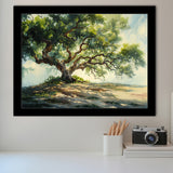 Angle Big Oak Tree Vintage Oil Painting, Framed Art Print Wall Decor, Framed Picture