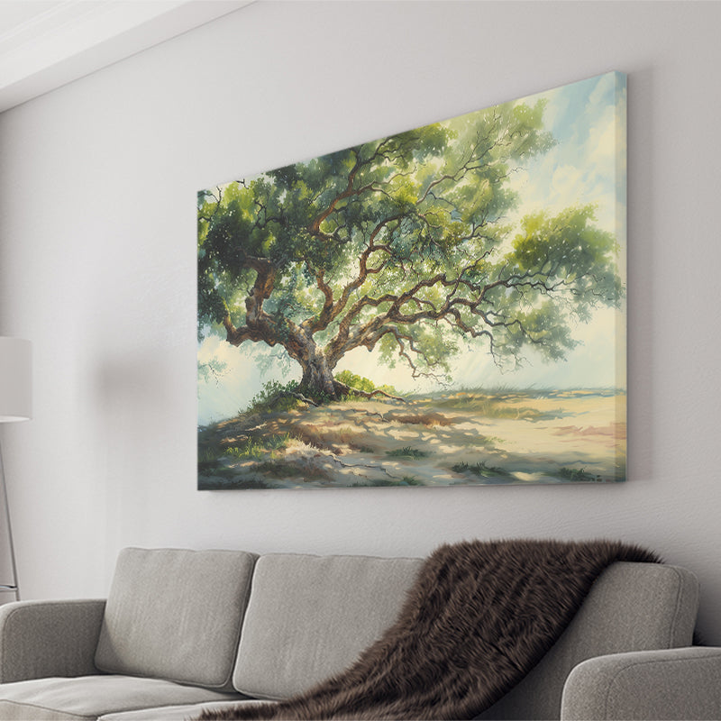 Angle Big Oak Tree Vintage Oil Painting, Canvas Print Wall Art Decor, Landscape Art Print