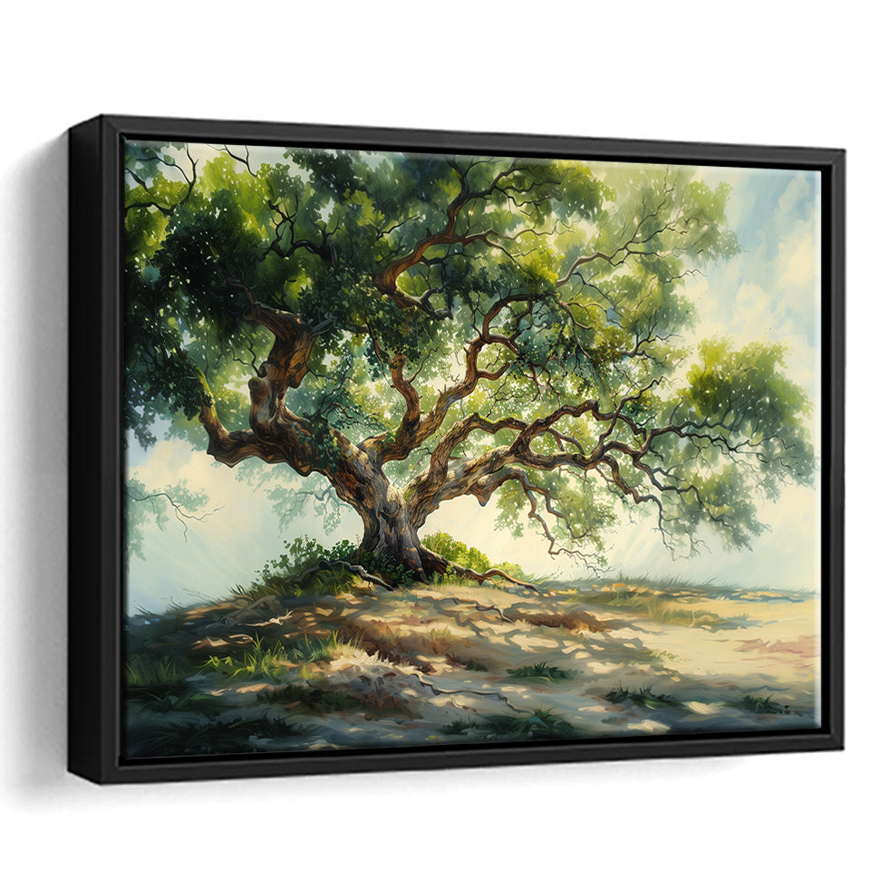 Angle Big Oak Tree Vintage Oil Painting, Framed Canvas Print Wall Art Decor,Floating Frame