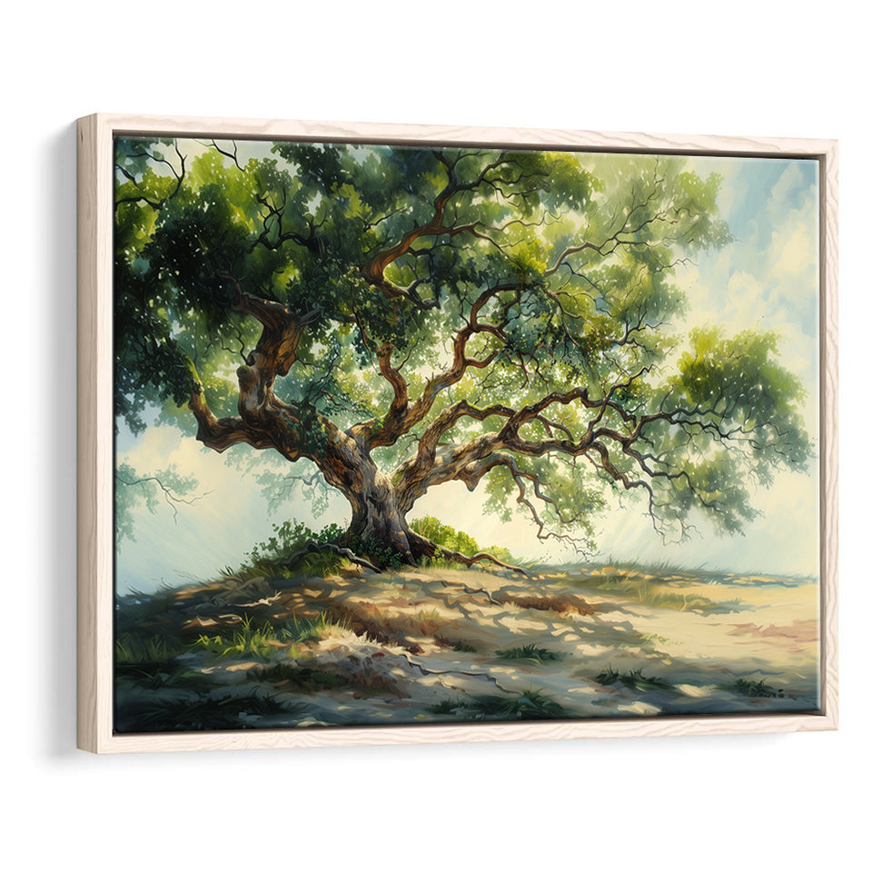 Angle Big Oak Tree Vintage Oil Painting, Framed Canvas Print Wall Art Decor,Floating Frame