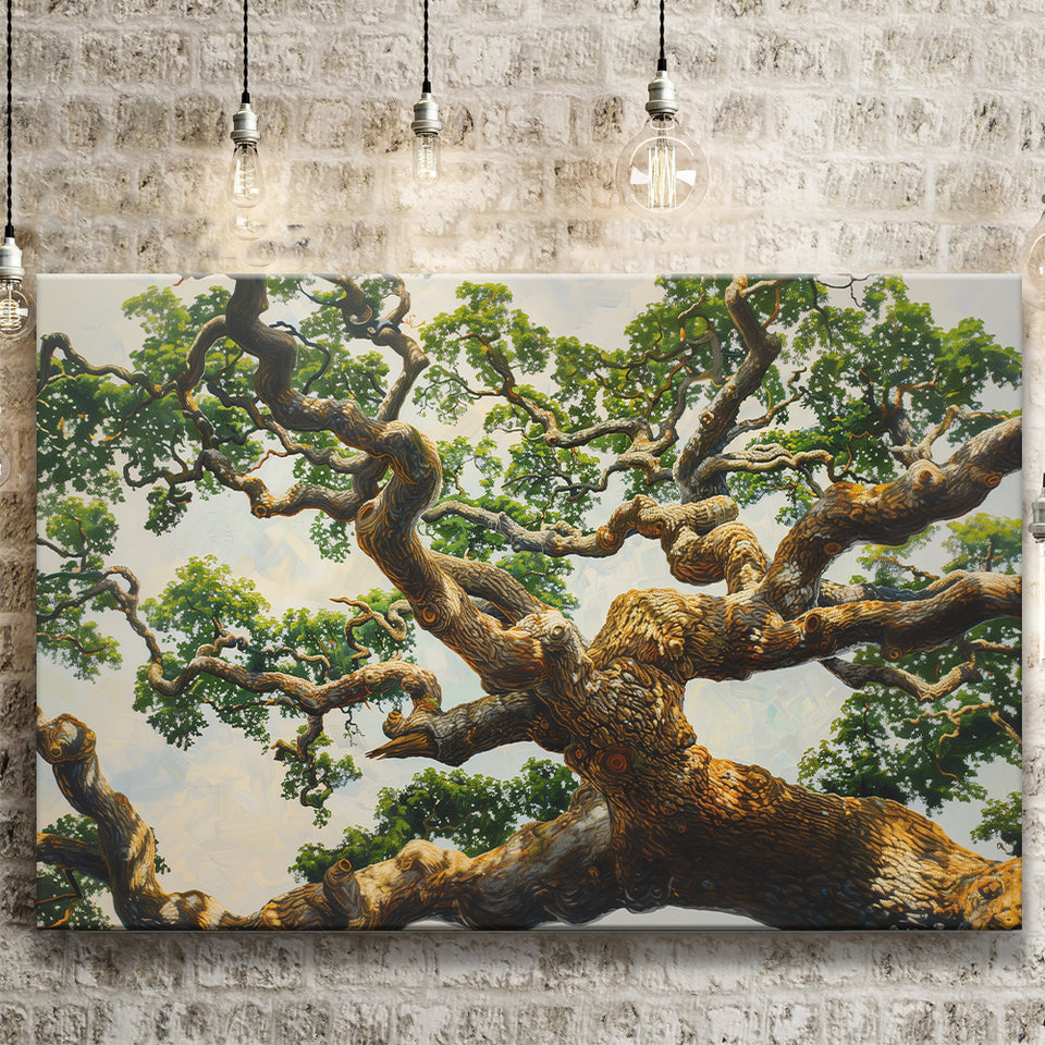 Angle Big Oak Tree Vintage Painting Art, Canvas Print Wall Art Decor, Landscape Art Print