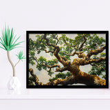 Angle Big Oak Tree Vintage Painting Art, Framed Art Print Wall Decor, Framed Picture