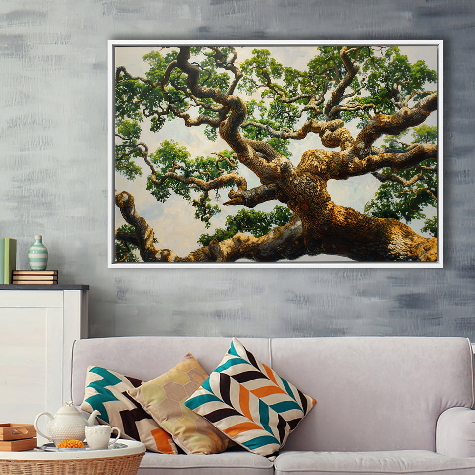 Angle Big Oak Tree Vintage Painting Art, Framed Canvas Print Wall Art Decor,Floating Frame