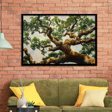 Angle Big Oak Tree Vintage Painting Art, Framed Art Print Wall Decor, Framed Picture