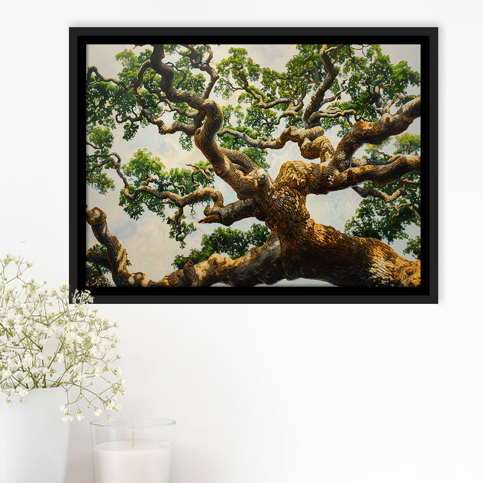 Angle Big Oak Tree Vintage Painting Art, Framed Canvas Print Wall Art Decor,Floating Frame