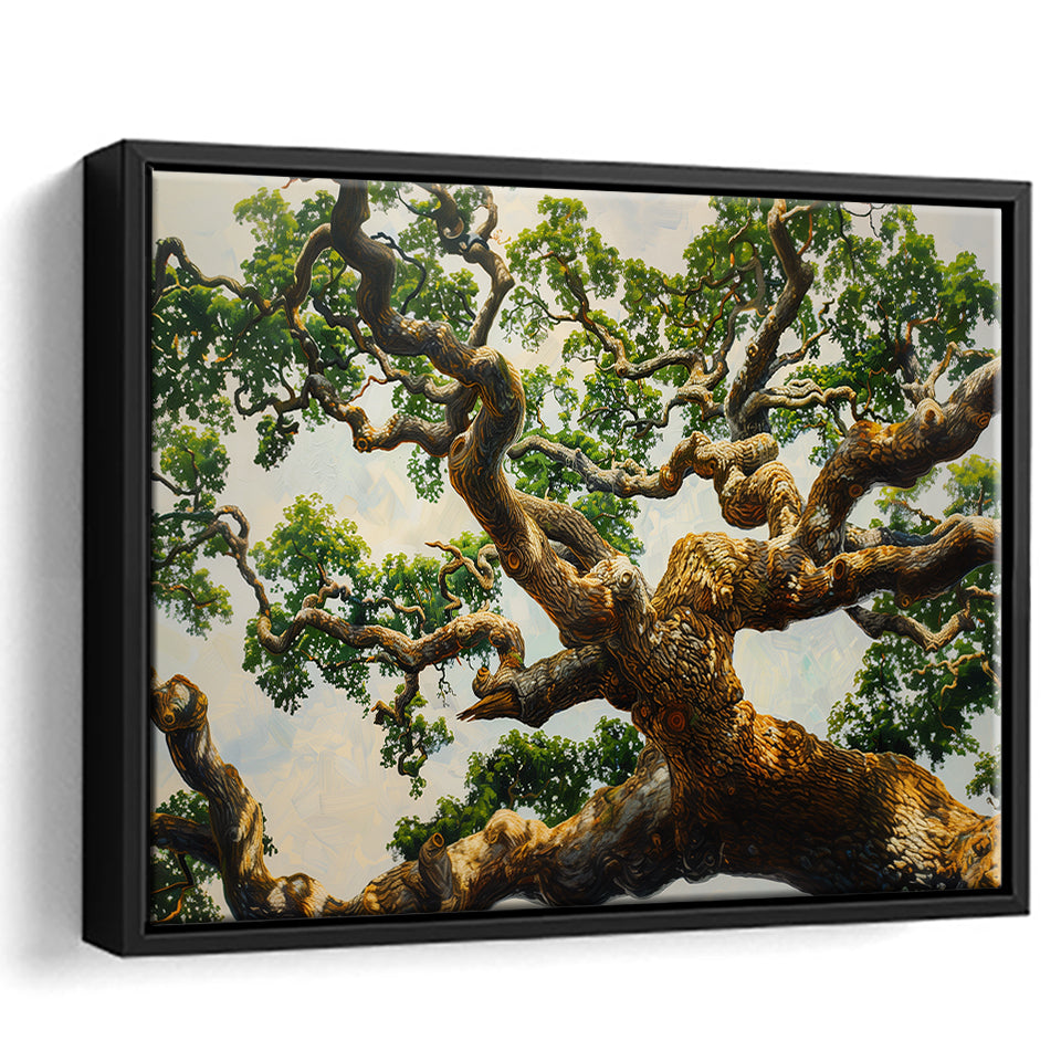 Angle Big Oak Tree Vintage Painting Art, Framed Canvas Print Wall Art Decor,Floating Frame