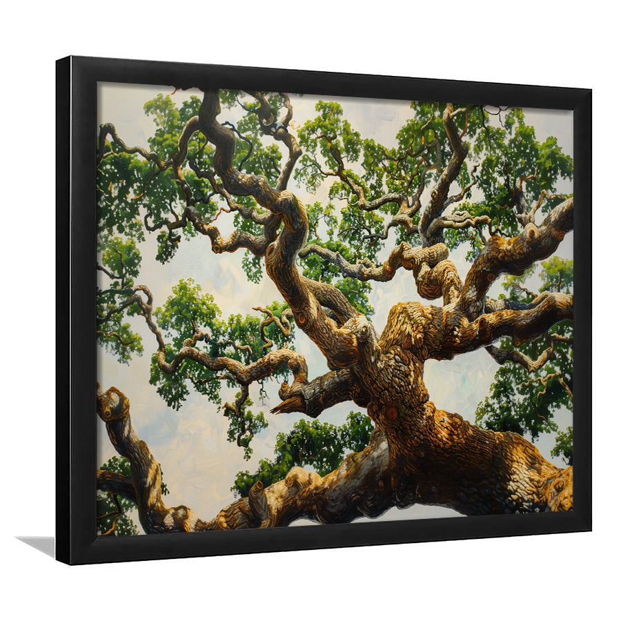 Angle Big Oak Tree Vintage Painting Art, Framed Art Print Wall Decor, Framed Picture