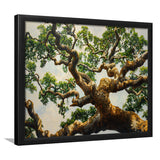 Angle Big Oak Tree Vintage Painting Art, Framed Art Print Wall Decor, Framed Picture