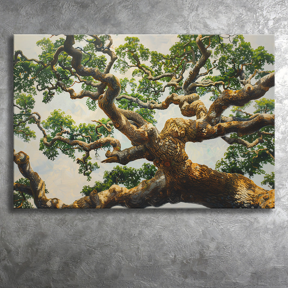 Angle Big Oak Tree Vintage Painting Art, Canvas Print Wall Art Decor, Landscape Art Print