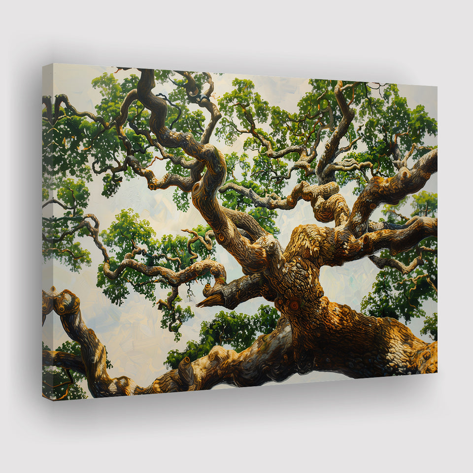 Angle Big Oak Tree Vintage Painting Art, Canvas Print Wall Art Decor, Landscape Art Print