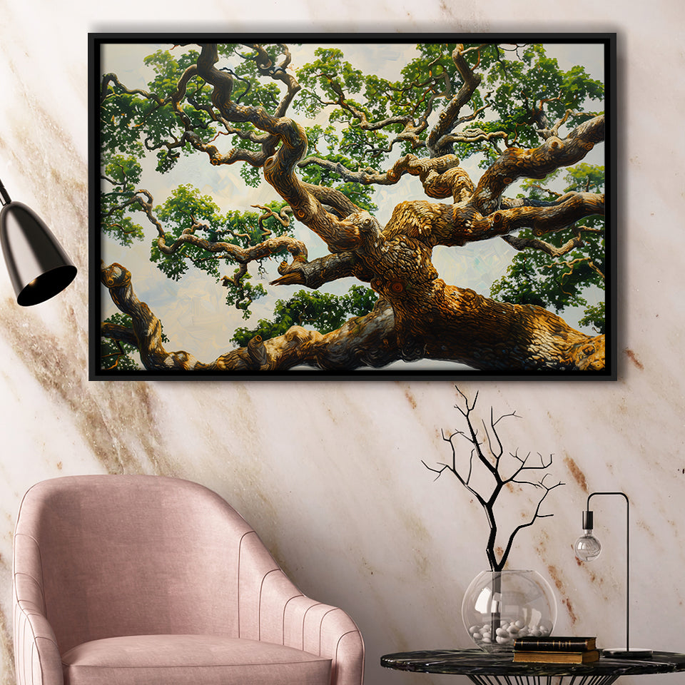 Angle Big Oak Tree Vintage Painting Art, Framed Canvas Print Wall Art Decor,Floating Frame