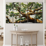 Angle Big Oak Tree Vintage Painting Art, Extra Large Multi 5 Panel Canvas Print Wall Art Decor
