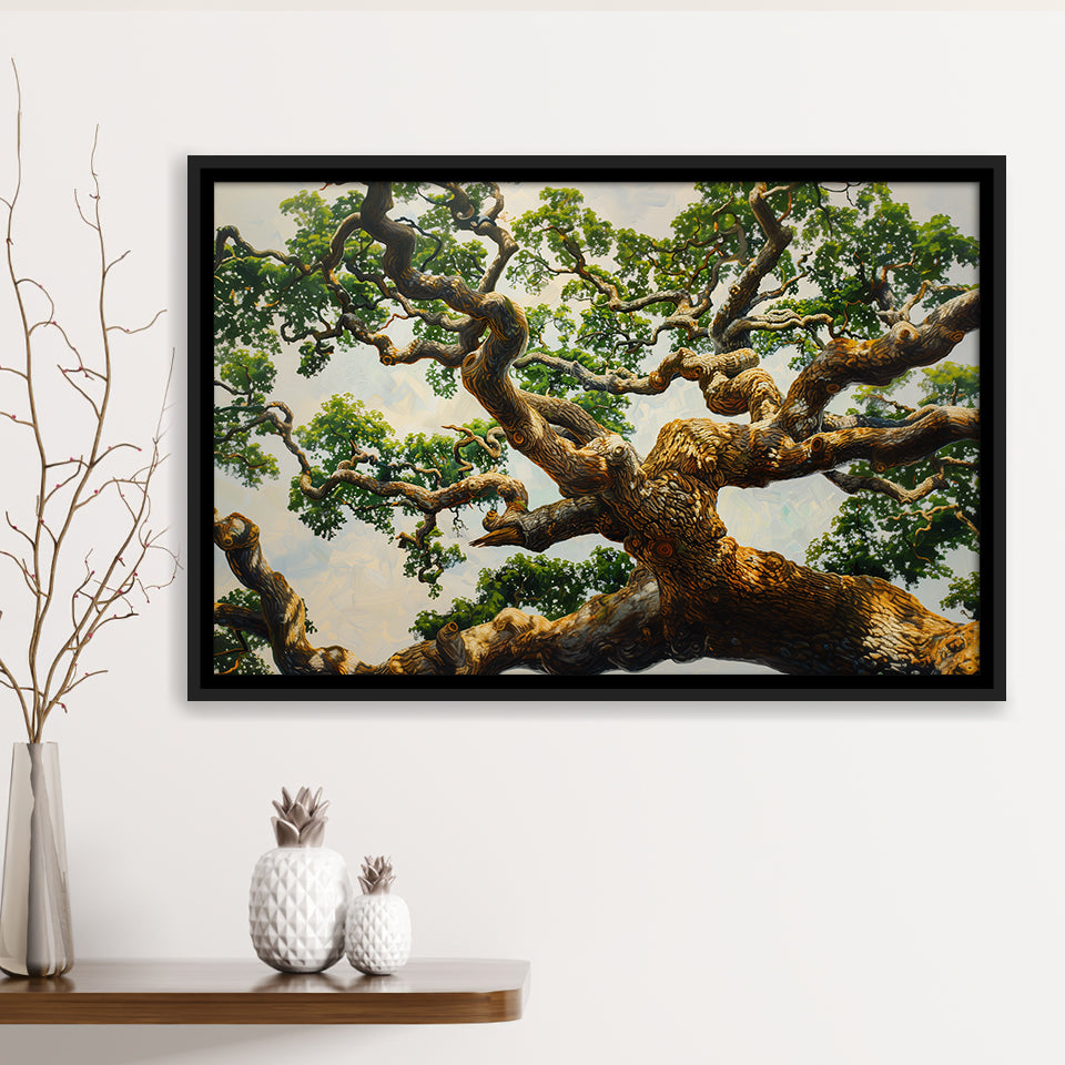 Angle Big Oak Tree Vintage Painting Art, Framed Canvas Print Wall Art Decor,Floating Frame