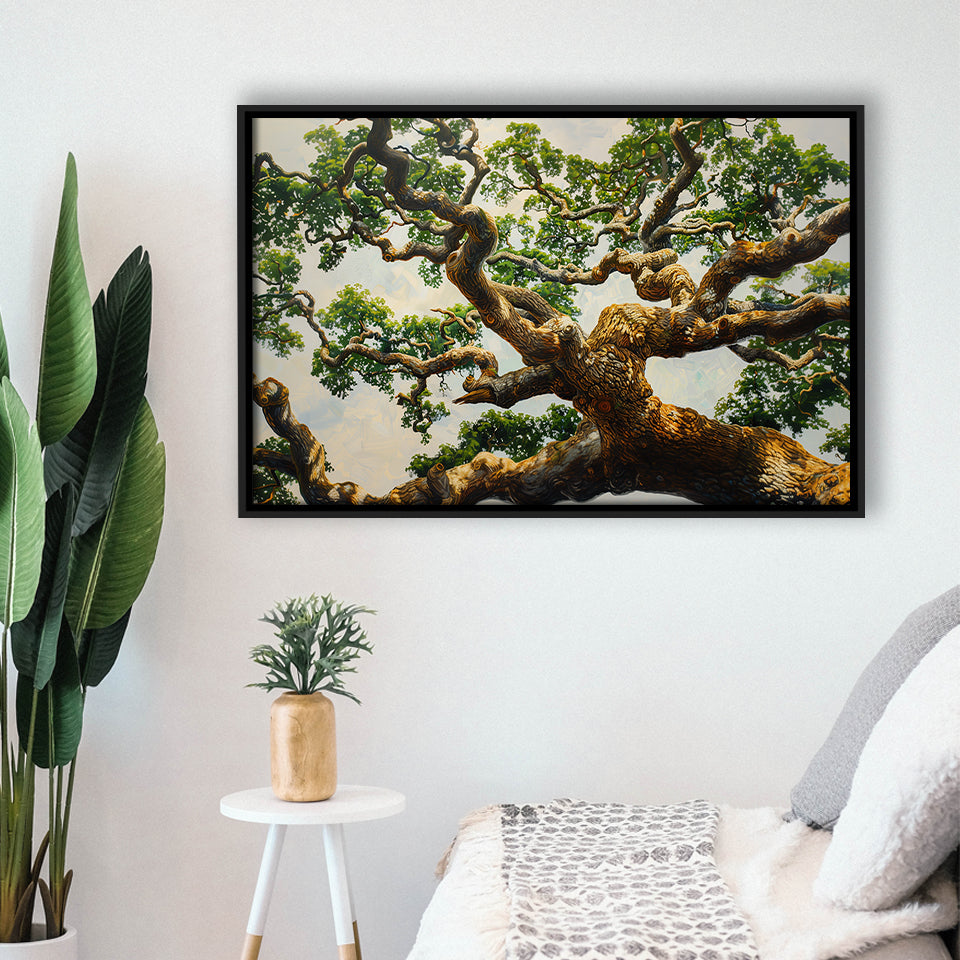 Angle Big Oak Tree Vintage Painting Art, Framed Canvas Print Wall Art Decor,Floating Frame