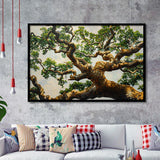 Angle Big Oak Tree Vintage Painting Art, Framed Art Print Wall Decor, Framed Picture