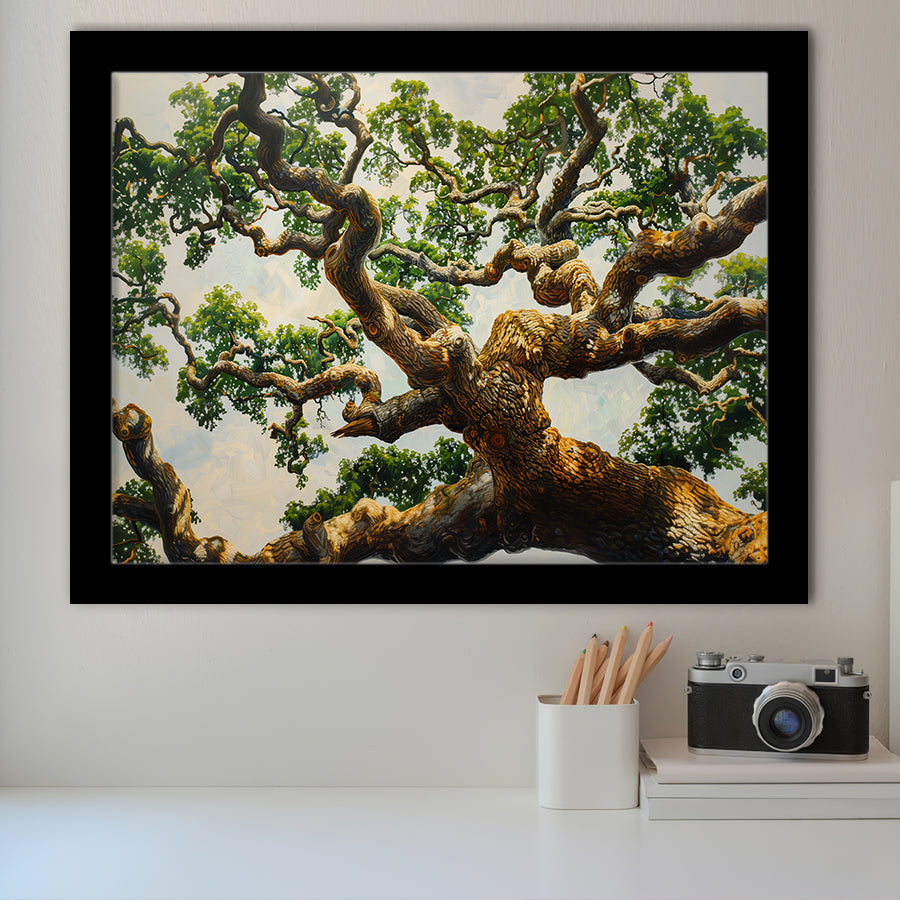 Angle Big Oak Tree Vintage Painting Art, Framed Art Print Wall Decor, Framed Picture