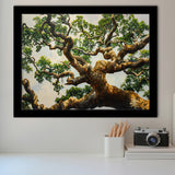 Angle Big Oak Tree Vintage Painting Art, Framed Art Print Wall Decor, Framed Picture