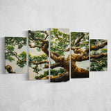 Angle Big Oak Tree Vintage Painting Art, Multi Panel Canvas Print Wall Art Decor, 5 Mixed Panel
