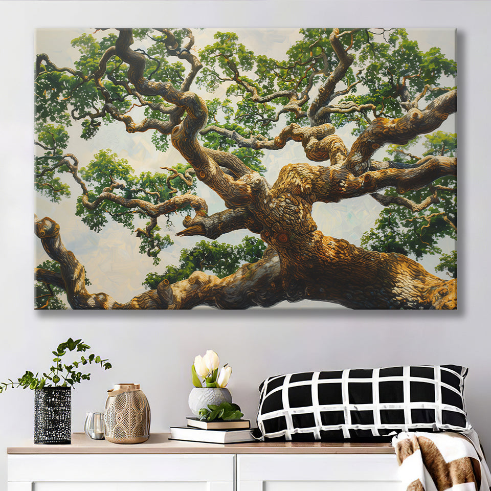 Angle Big Oak Tree Vintage Painting Art, Canvas Print Wall Art Decor, Landscape Art Print