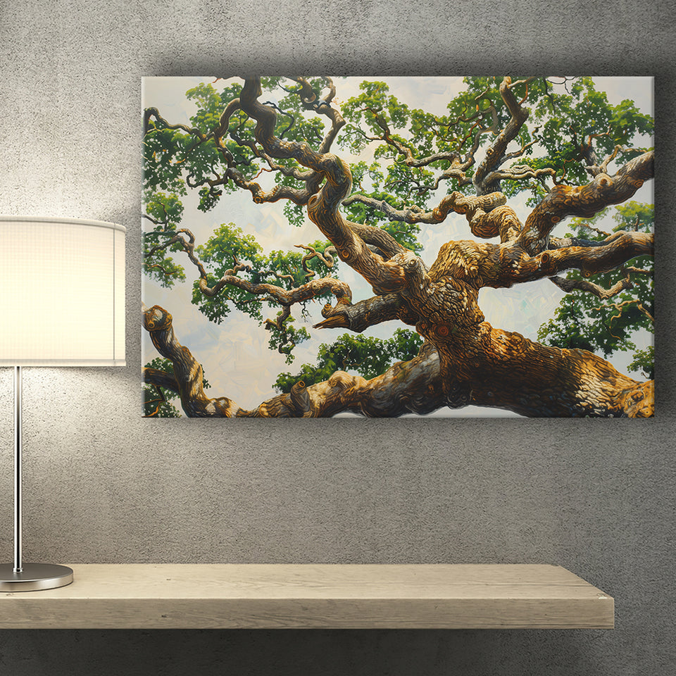 Angle Big Oak Tree Vintage Painting Art, Canvas Print Wall Art Decor, Landscape Art Print