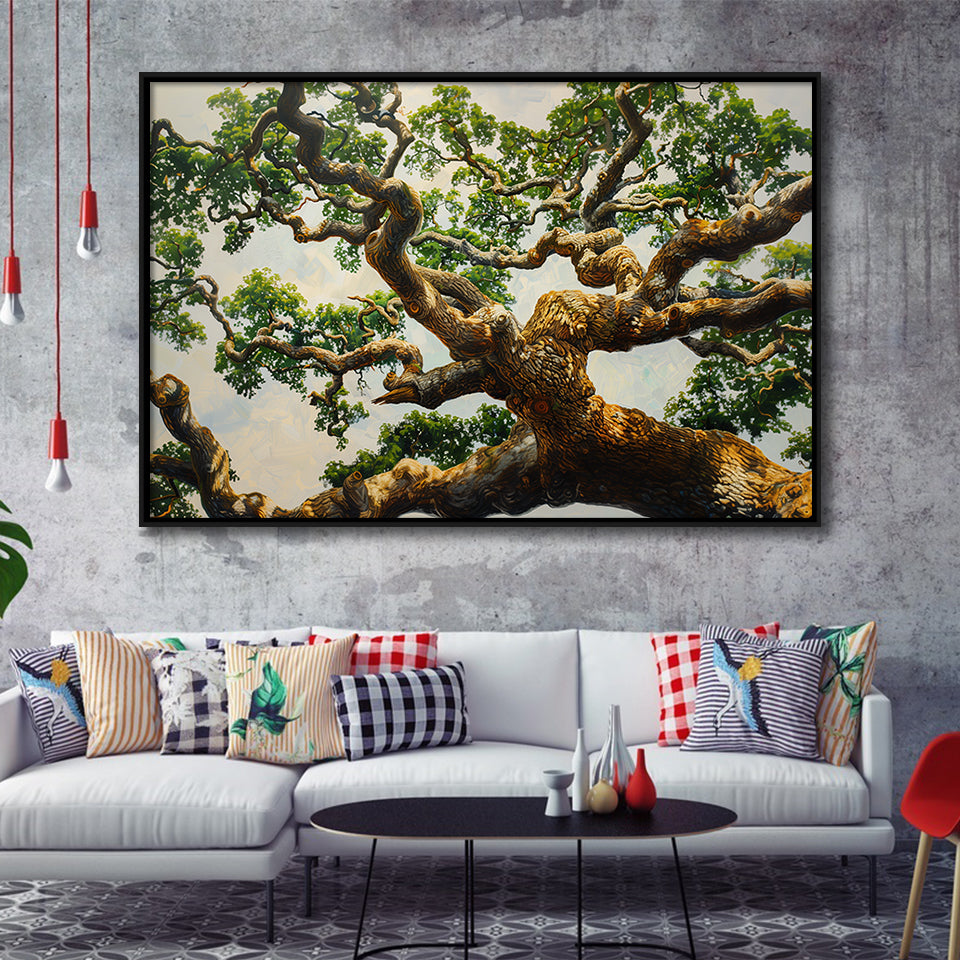 Angle Big Oak Tree Vintage Painting Art, Framed Canvas Print Wall Art Decor,Floating Frame