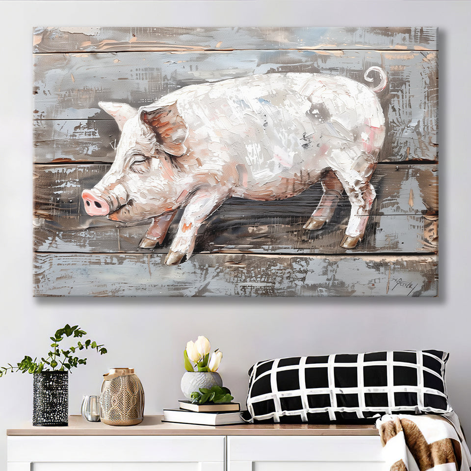 Animal Art, Pig Painted On Wood Background, Canvas Print Wall Art Decor, Landscape Art Print